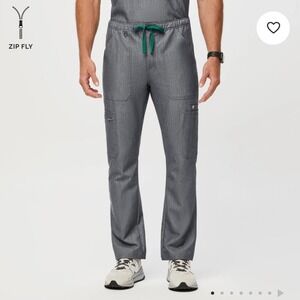 FIGS Axim Cargo Scrub Pants Mens Graphite Grey Zip Fly Drawstring Medium